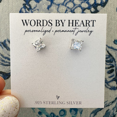 8mm Square CZ Earrings