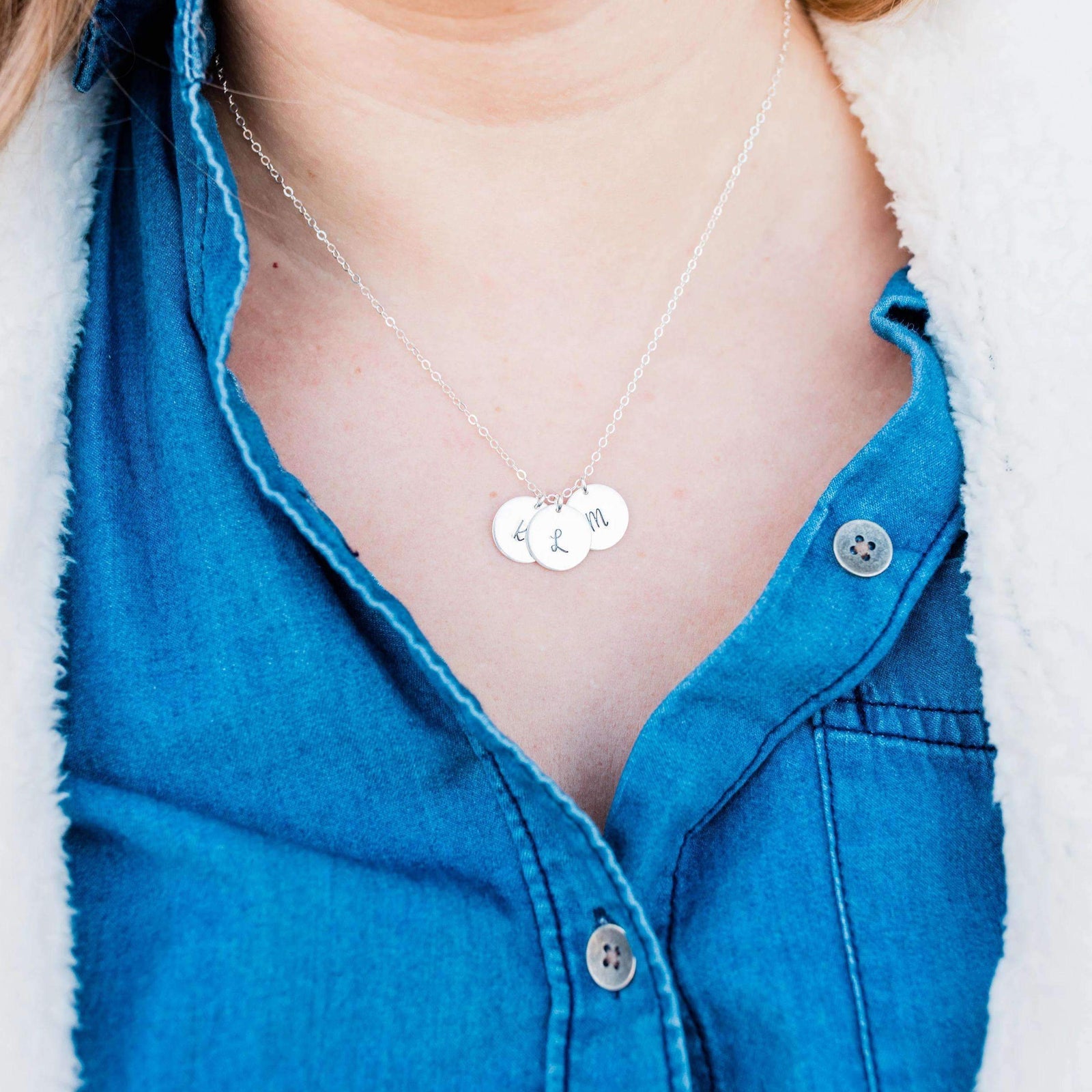 Words By Heart:Multiple Initial Disc Necklace:Asheville, NC